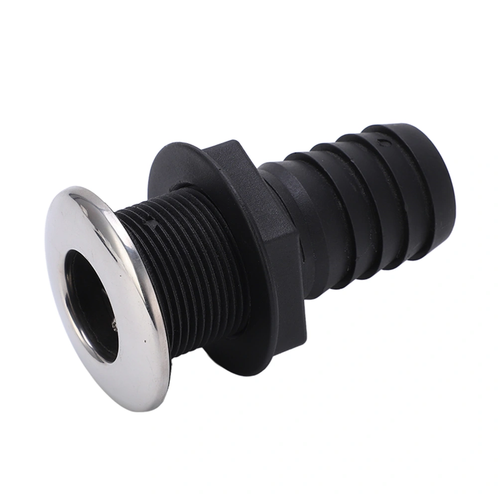 1 1/2in Through Hull Drain Straight Black with Stainless Steel Cover Flapper for Boats Yachts Ships