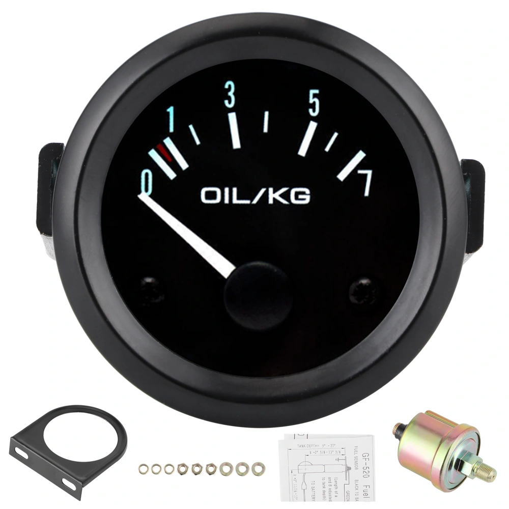 Universal Oil Pressure Gauge 12V 07kg/cm 52mm Dia Car Instrument W/Sensor White LED Light