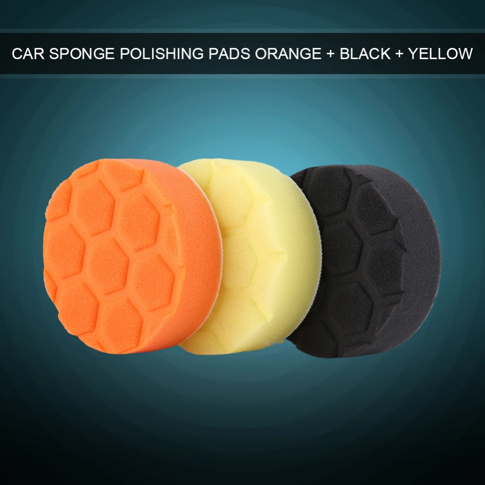 BuyWeek 3x 5inch(125mm) Sponge Polishing Buffing Waxing Pad Kit for Car Polisher Orange Black Yellow