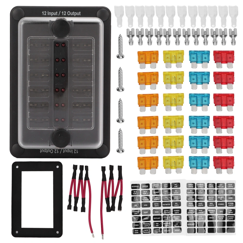 12 Way Fuse Block Waterproof ATO ATC Fuse Box LED Indicator for Car Marine Boat RV Truck