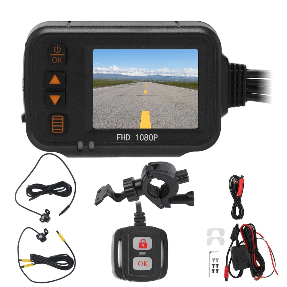 Motorcycle Driving Recorder 2in Display Front Rear Dual Camera 1080P+720P Waterproof Multifunction