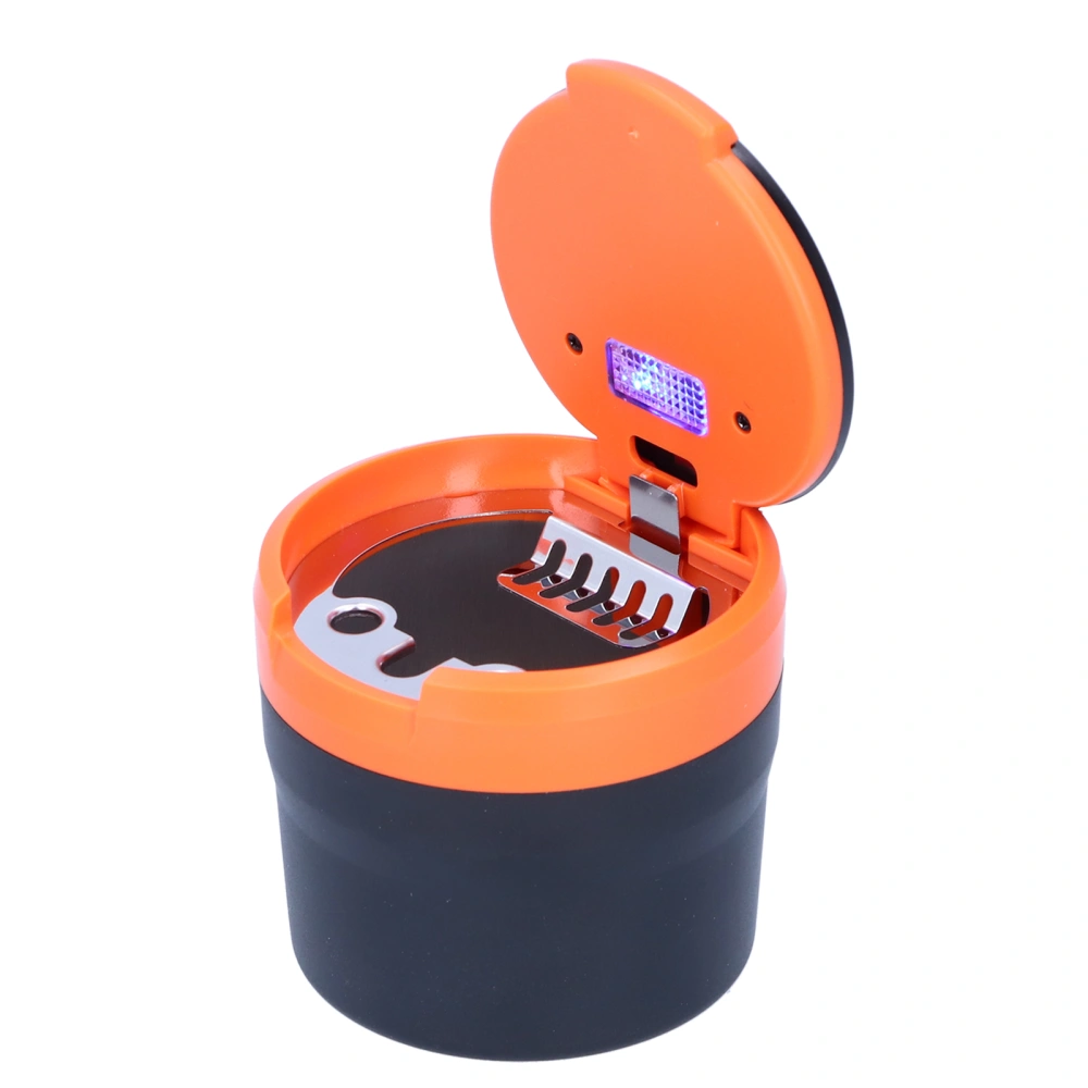 Car Ashtray Stainless Steel Container Smokeless Blue LED Light with Builtin Battery Universal(Orange )