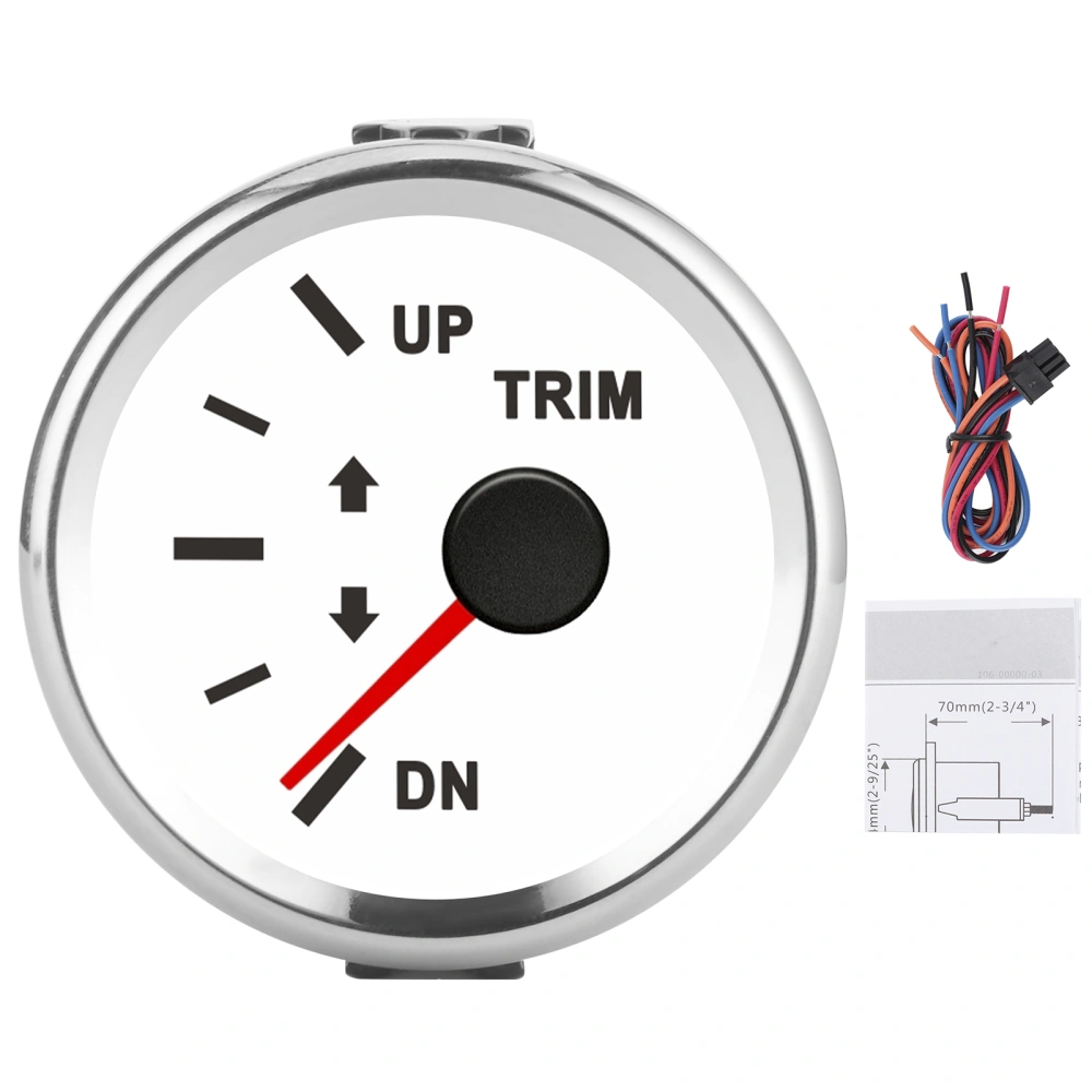 Boat Trim Balance Gauge Meter IP67 Waterproof with Red Backlight 52mm Ship Yacht MarineWhite Dial Silver Cover