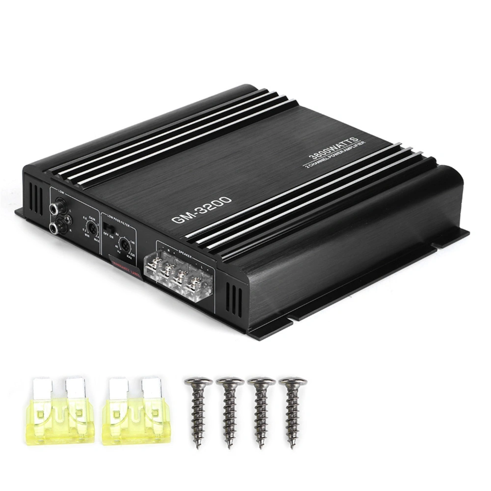 3800W 2 Channel Audio Power Amplifier 12V Black Aluminum Alloy Auto Car Hifi Stereo Amp