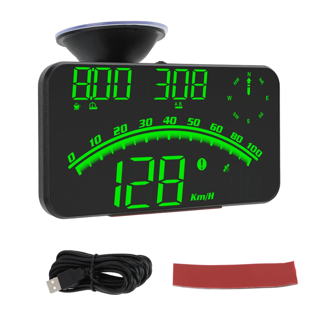 Smart HUD LED Screen High Definition Speed Alarm Multifunction GPS Speedometer Universal 5V for Cars Trucks Green