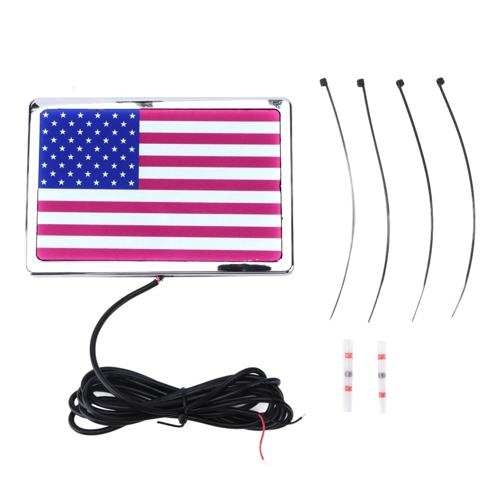 DC12V 4x6in LED Flag Light USA American Universal Accessory for Motorcycles UTVs ATVsChrome Frame