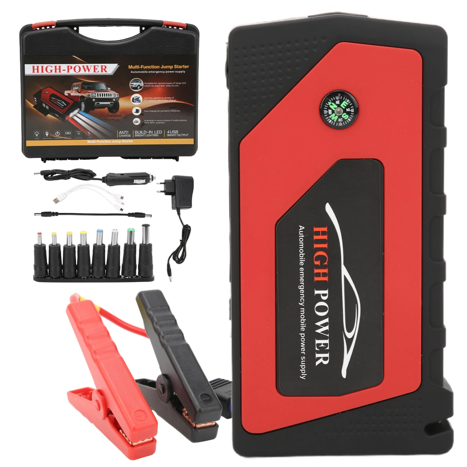 BuyWeek 18000mAh Car Jump Starter 12V 600A Battery Booster 4USB Output with Compass LED Light for Outdoor EU 100‑240V