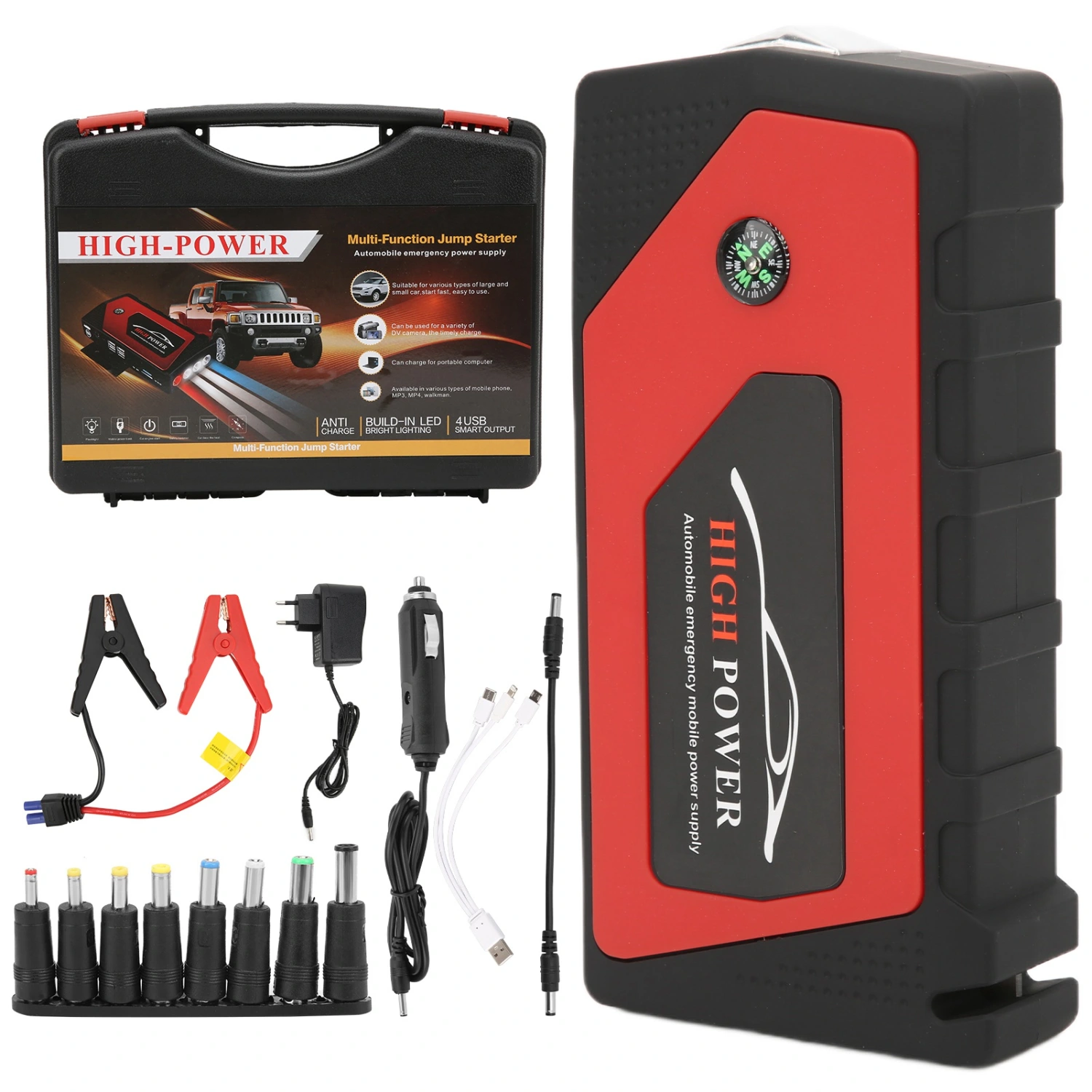 BuyWeek 18000mAh Car Jump Starter 12V 600A Battery Booster 4USB Output with Compass LED Light for Outdoor EU 100‑240V