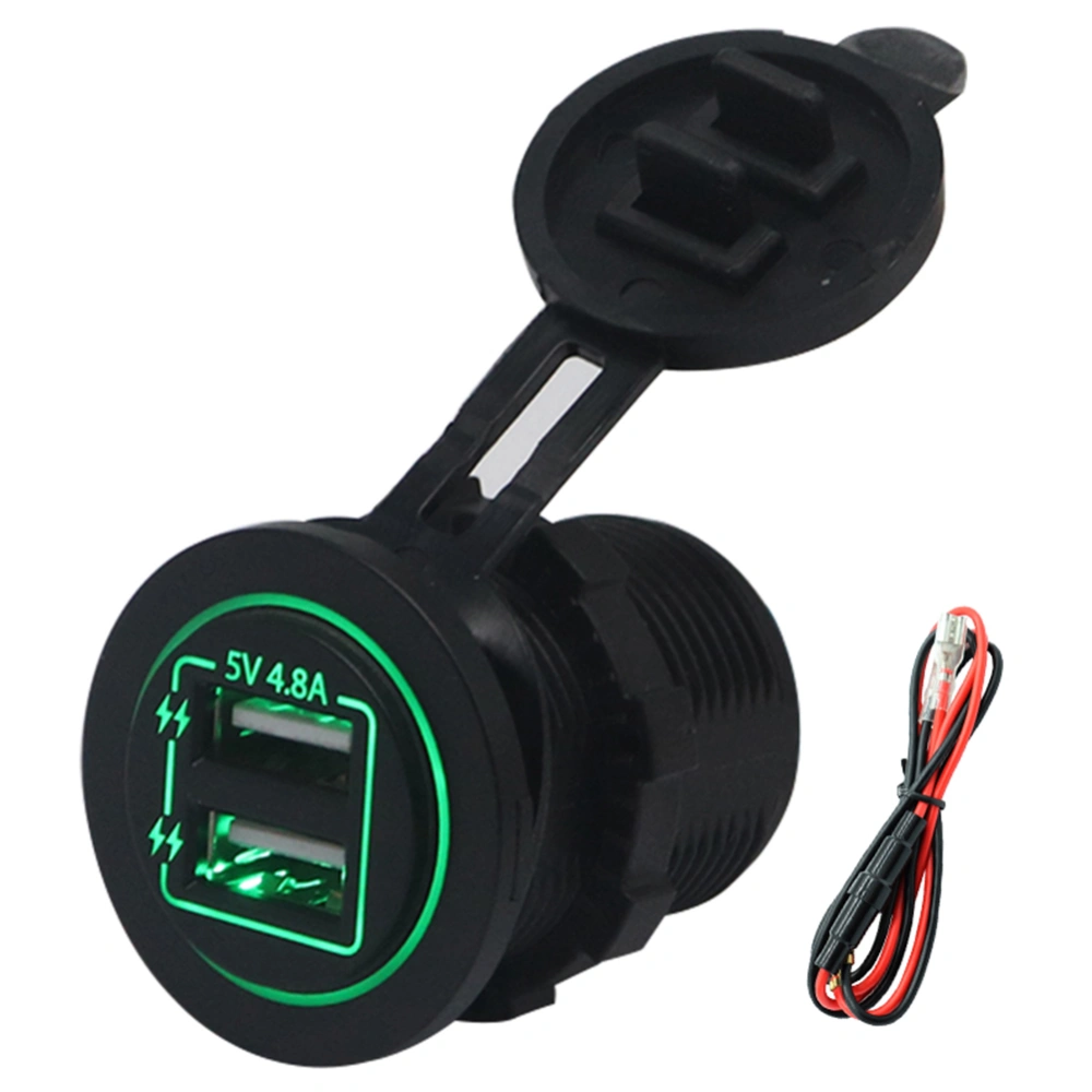 Dual USB Port Power Charger Socket Outlet with 60cm/23.6in Cable for 12V/24V Car Boat ATVGreen