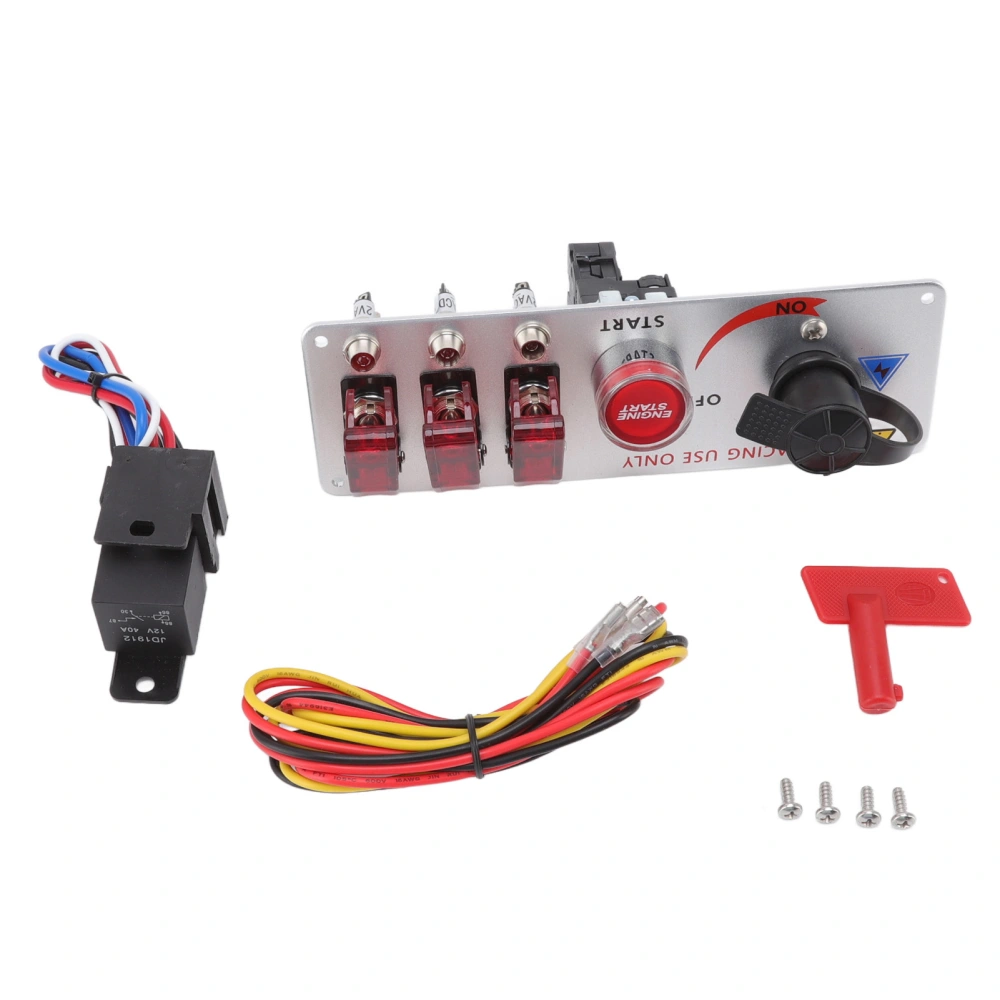 5in1 12V LED Toggle Ignition Switch Panel with Engine Start Push Button for Racing Car RV Truck Red