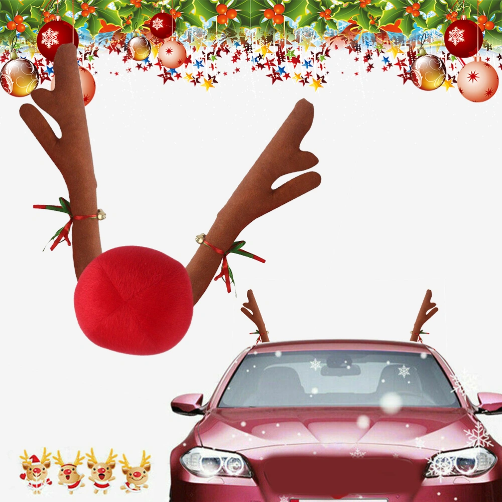 Christmas Car Truck Costume Reindeer Antler Nose Kit Xmas Vehicle Decoration