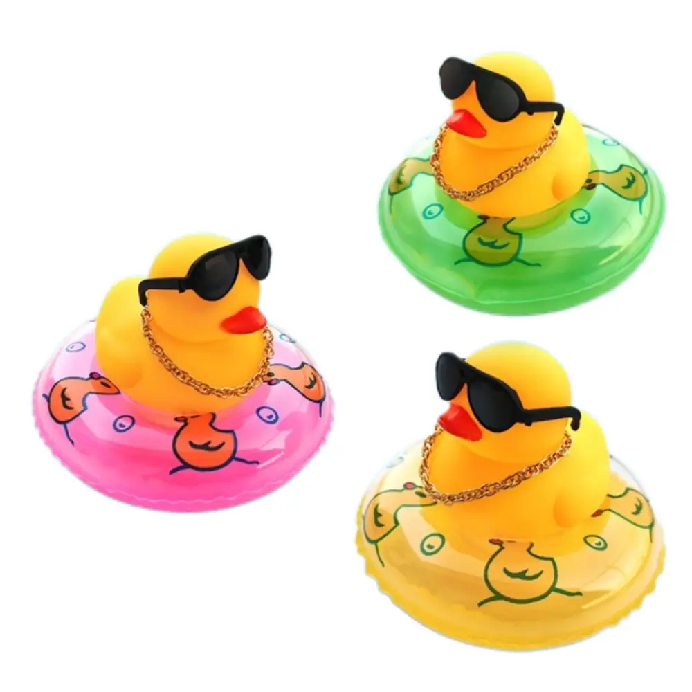 BuyWeek Bath Duck Toys Cartoon Rubber Duck with Swim Ring Necklace Sunglasses Baby Shower Toy Car Ornaments Dashboard Decoration