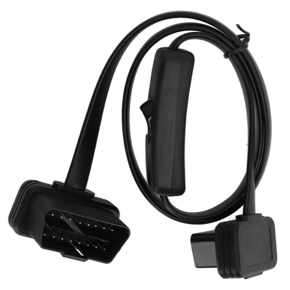 BuyWeek Black Male 16 Pin Diagnostic Flat Cord Adapter Connector Female 8 Core OBD2 Extension Cable with Switch