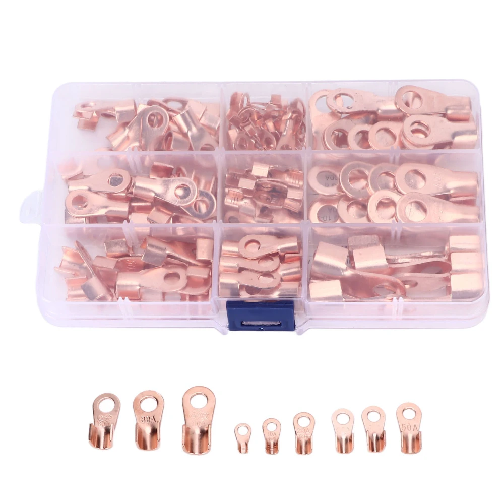 140pcs Open Barrel Wire Crimp Terminal 9‑Type Copper Ring Lugs Connector Universal for Cars