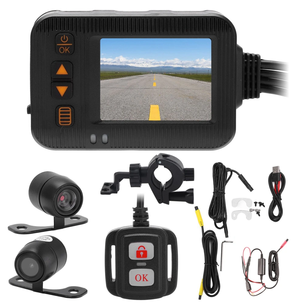 2in Motorcycle Driving Recorder 1080P+720P HD Lens Waterproof DVR Dash Cam Loop Recording