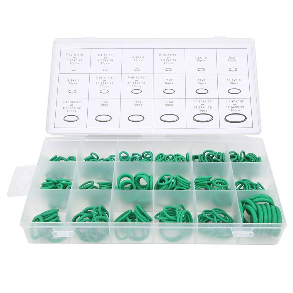 270pcs 18 Sizes Car Air Conditioning Compressor Seals Assortment Kit Green ORing for Water Faucet