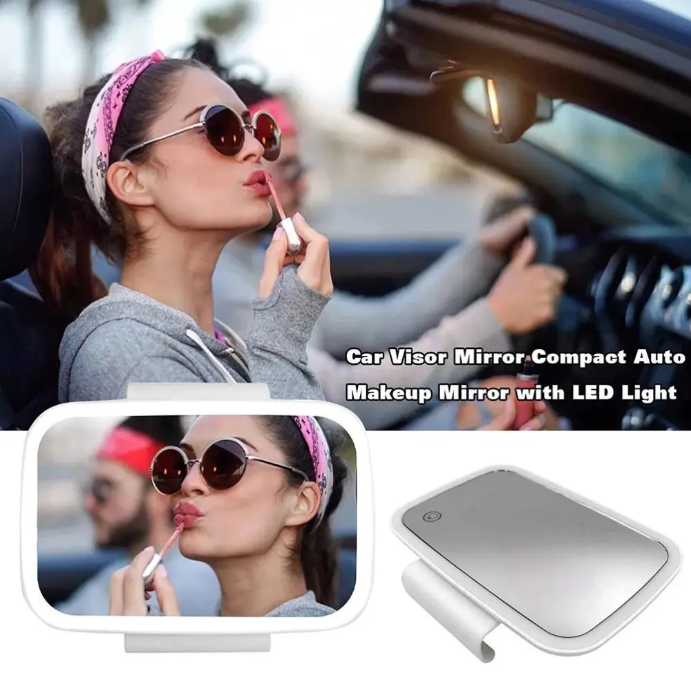 Car Visor Mirror Compact Auto Makeup Mirror Touch Control Hanging Vanity Mirror with LED Light