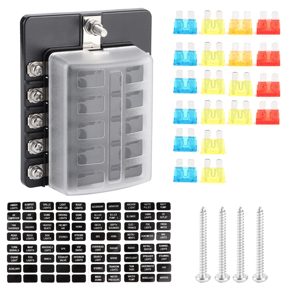 10‑Way Screw Nut Terminal Fuse Box Blade Fuse Block Holders with LED Indicator for Car Boat