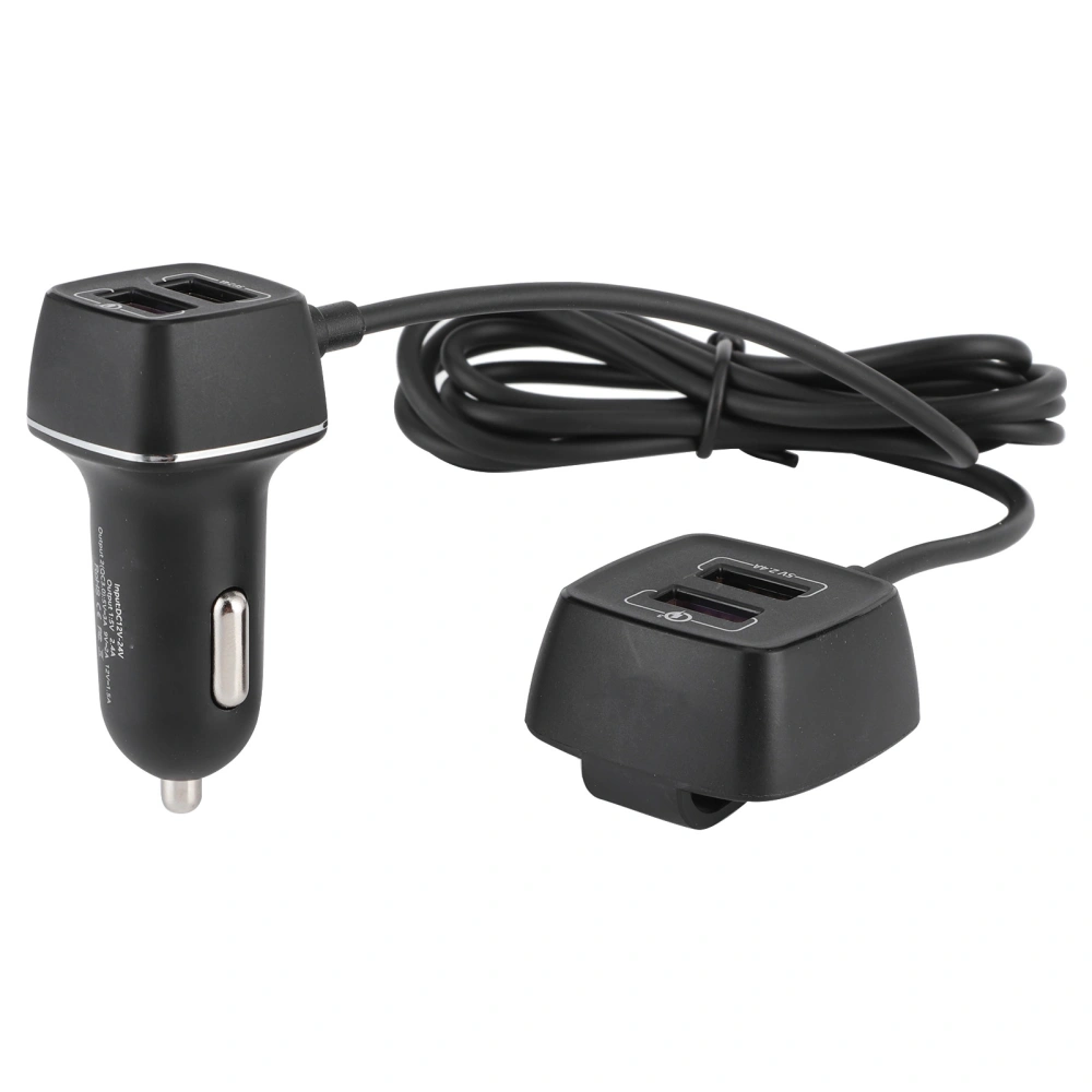 Fast Car Charger 4 USB Port for QC 3.0 Fast Charging Rear Seats Expanded W/Extension Cord 60W 12V