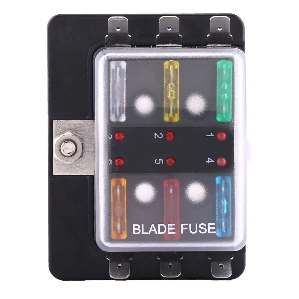 6 Way Circuit Blade Fuse Box Block Holder With LED Warning Light Kit For Car Van Boat Marine