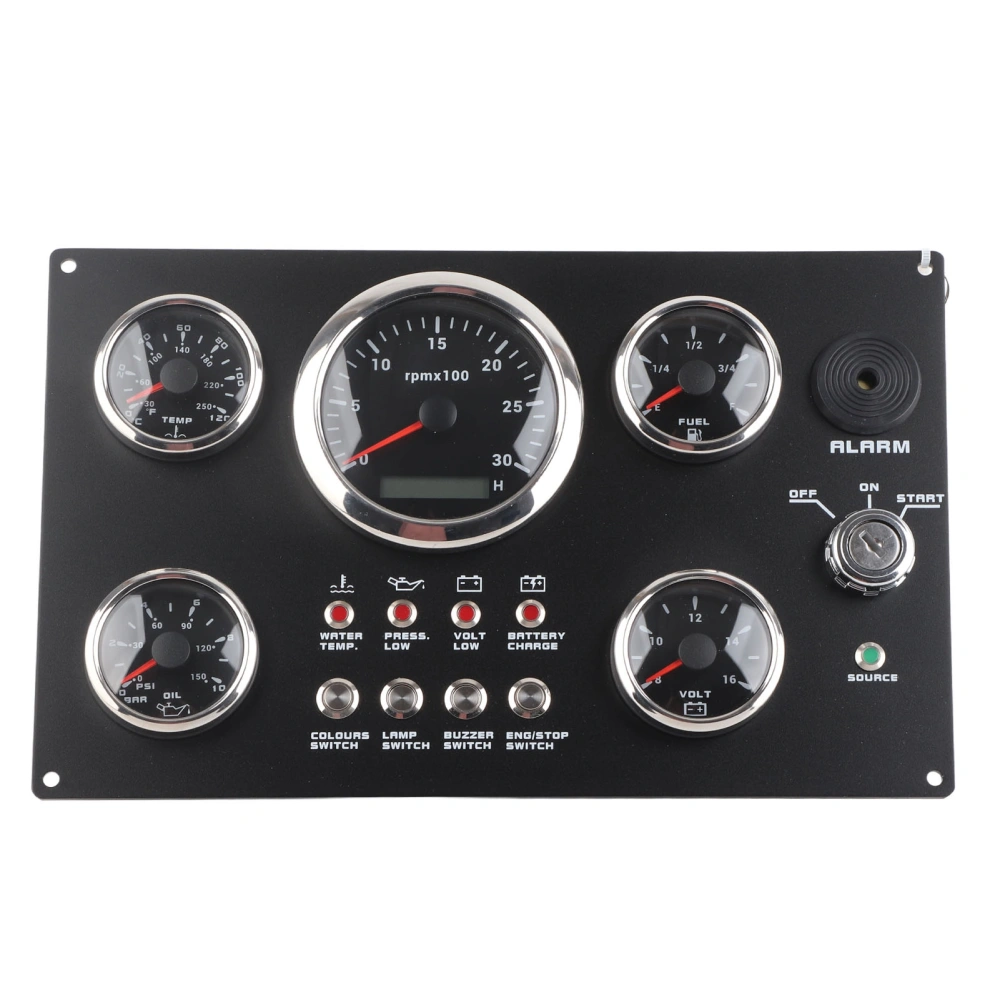 5 Gauge Set Instrument Panel 12V 7 Colors Oil Level Water Temperature Oil Pressure Voltage Display for Marine Boat