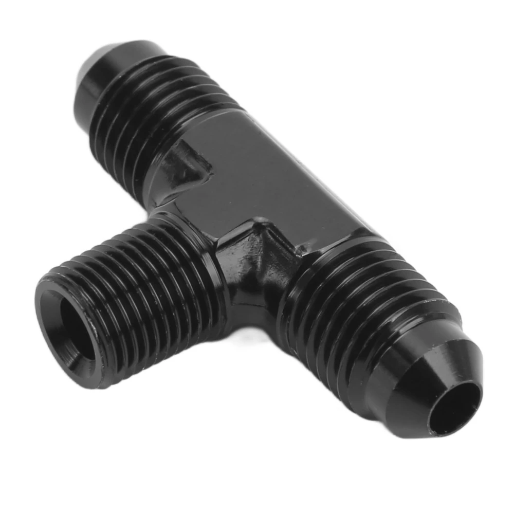 Tee Adapter 3 Way T Shaped Connector Fitting Aluminium Alloy Black Anodized Finish 4AN to 1/8 NPT