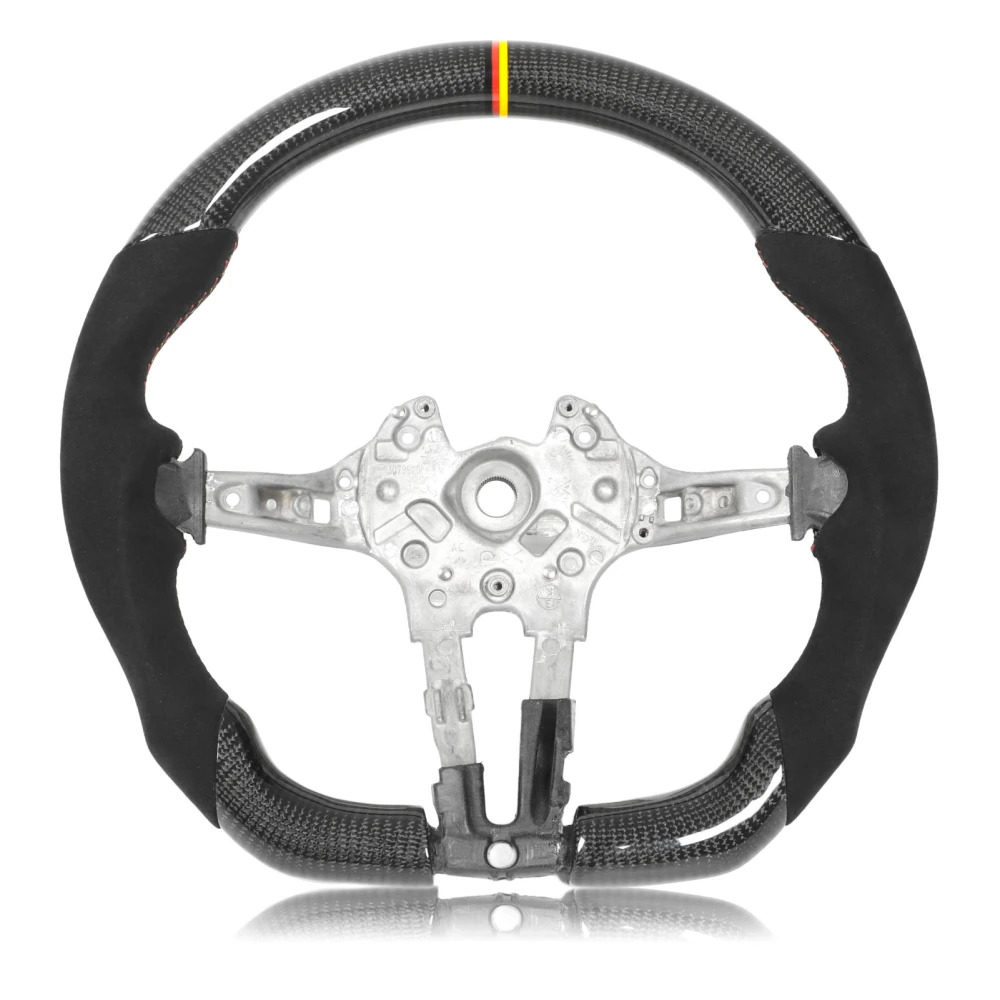 BuyWeek Carbon Fiber Steering Wheel German Tricolor Center Stripes for F20 F22 F30 F32 F87 F80 F82 M140i M2 M3 M4