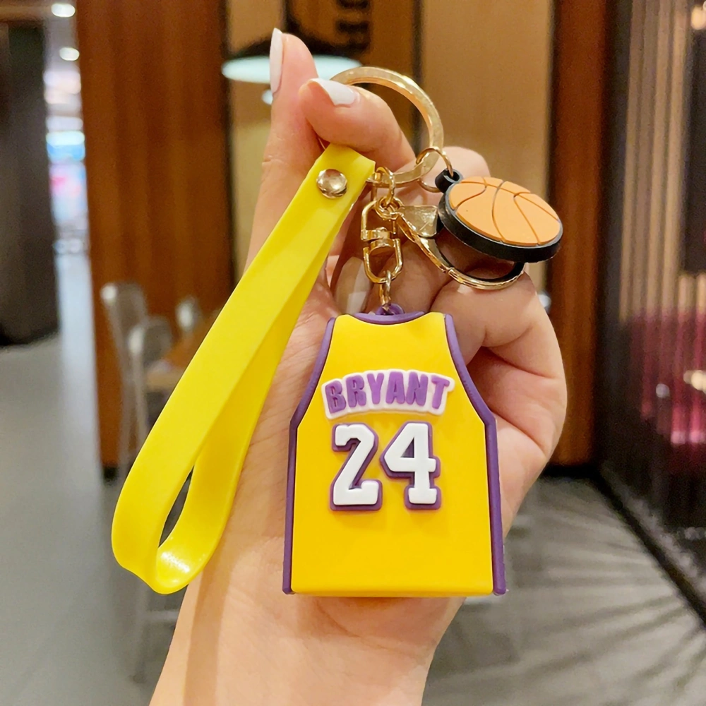 Basketball Star Jersey Keychain Silica Gel 3D Molding Portable Car Key Ring Pendant for Men BoysYellow Jersey NO.24