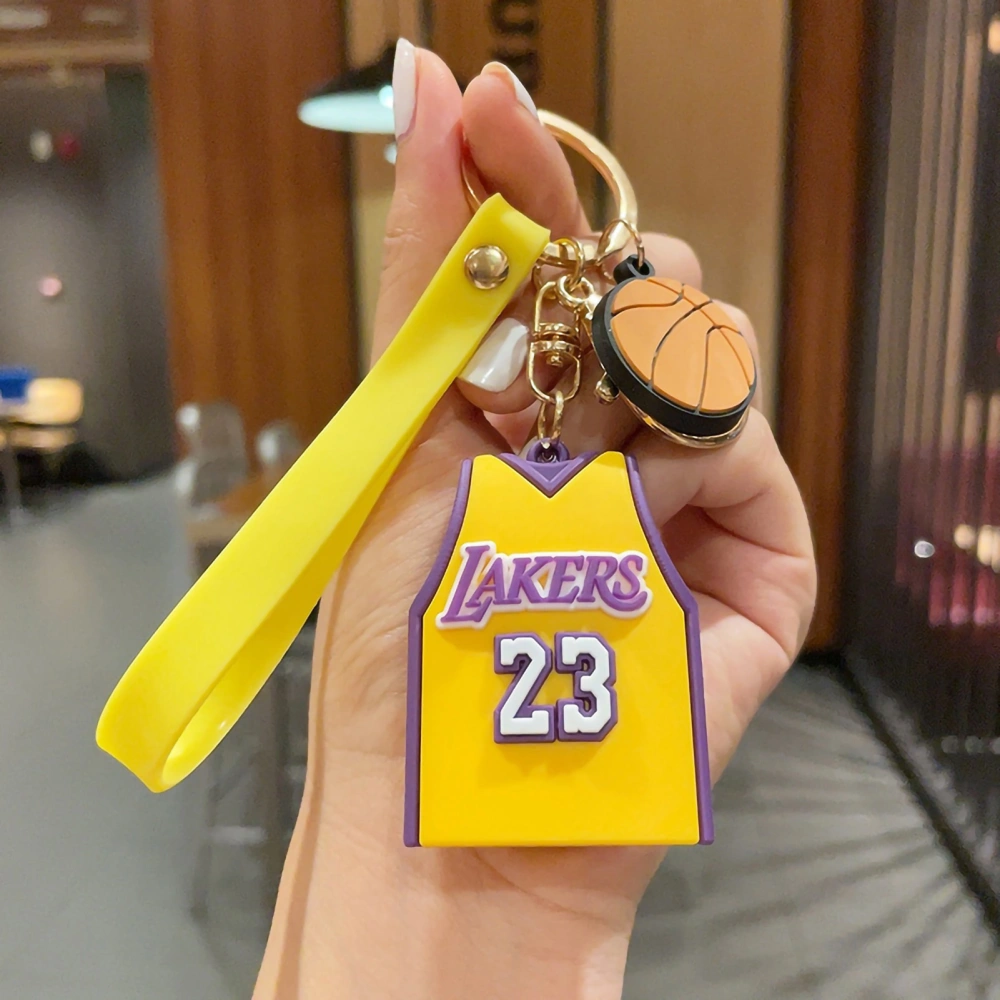 Basketball Star Jersey Keychain Silica Gel 3D Molding Portable Car Key Ring Pendant for Men BoysYellow Jersey NO.23