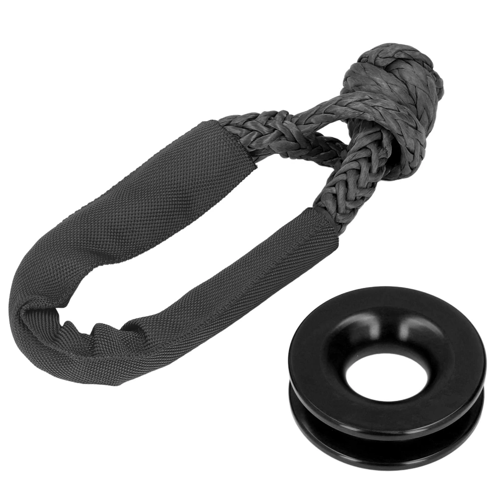 Recovery Ring Kit Synthetic Soft Shackle Rope Aluminium Alloy Snatch Ring for ATV UTV SUV TruckBlack