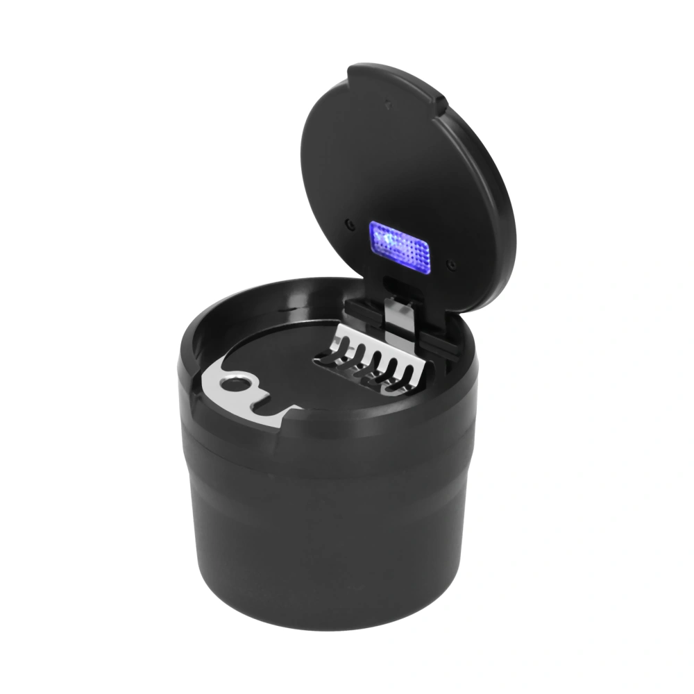 Car Ashtray Stainless Steel Container Smokeless Blue LED Light with Builtin Battery Universal(Black )