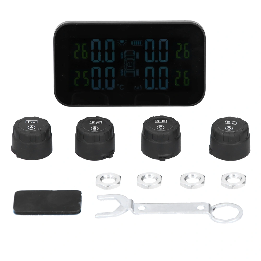 LCD Display Car TPMS Tire Pressure Monitor System with Sensor Solar Charging USB Charging