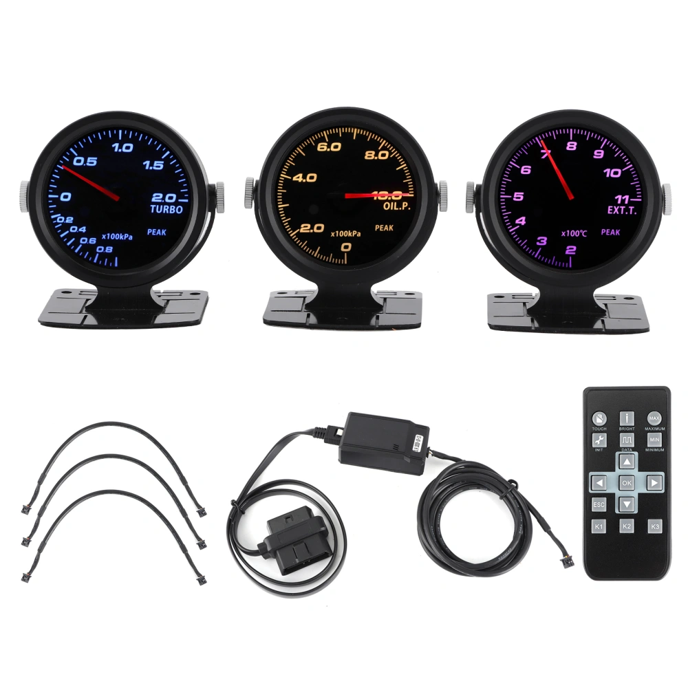 60mm Touching 17 Color OBD2 3 Gauges Combo Set Turbo Boost + EGT +Oil Pressure Gauge