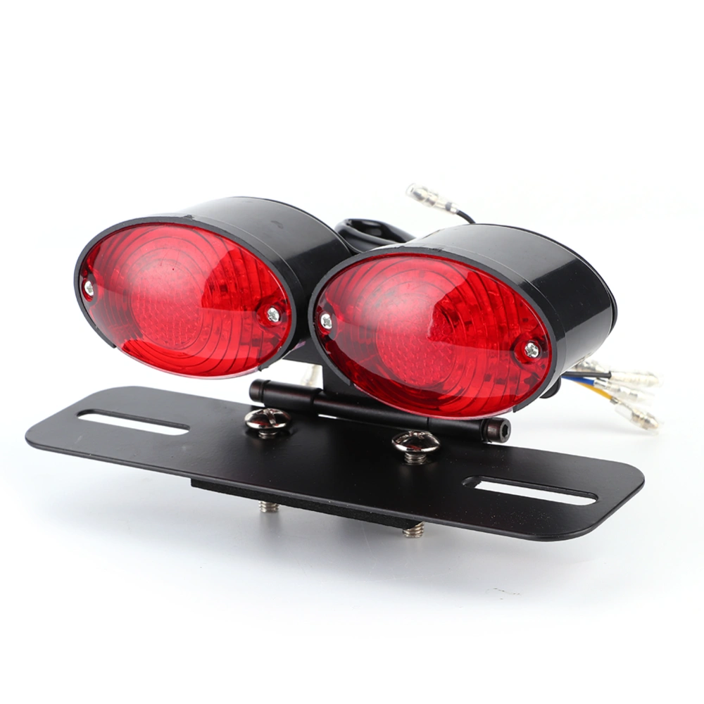 LED Brake Tail Light Universal Retro Double Oval Turn Signal License Plate Lamp Motorcycle Refitting