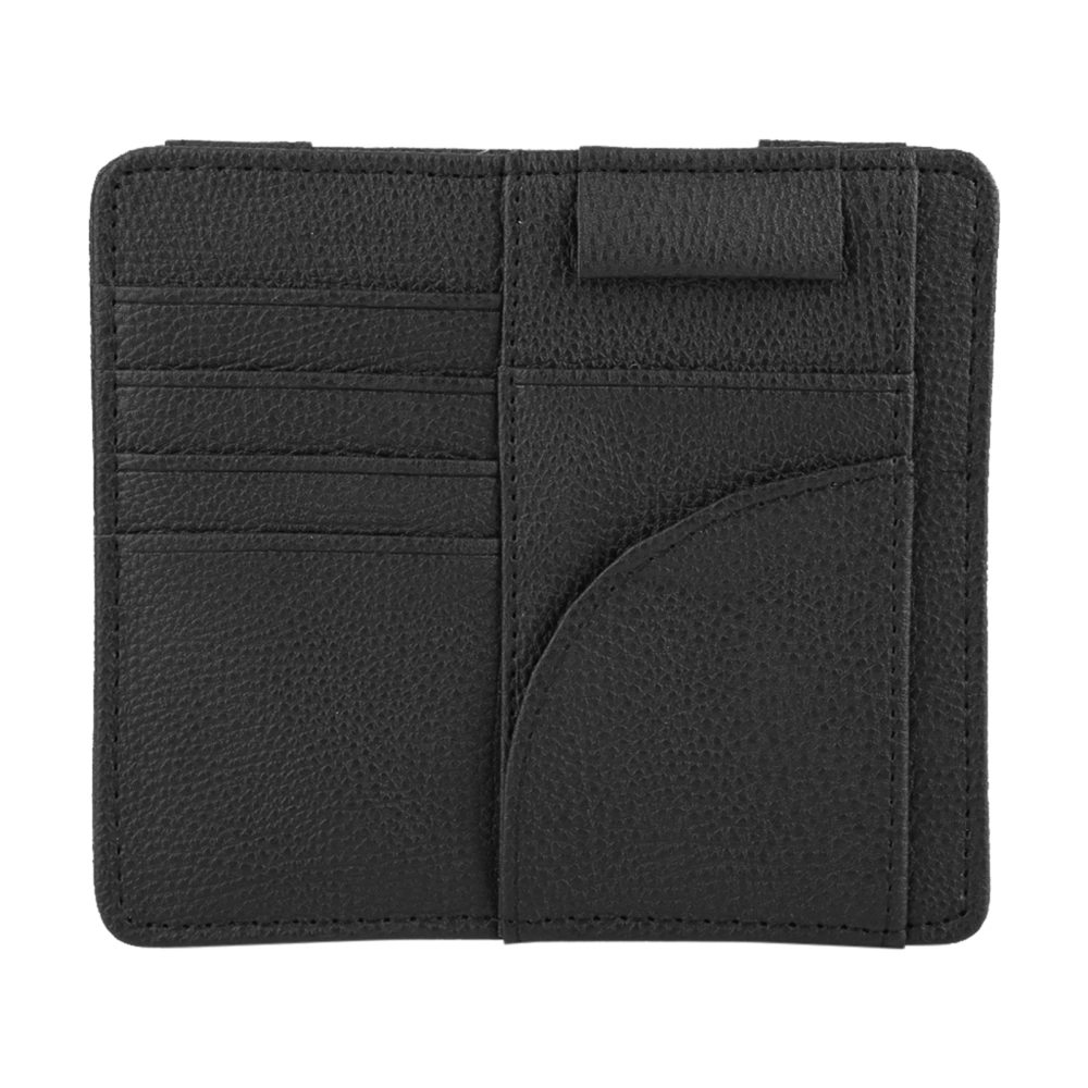 Multi functional Car Sun Visor Card Bill Holder Organizer PU Leather Storage Bag Black