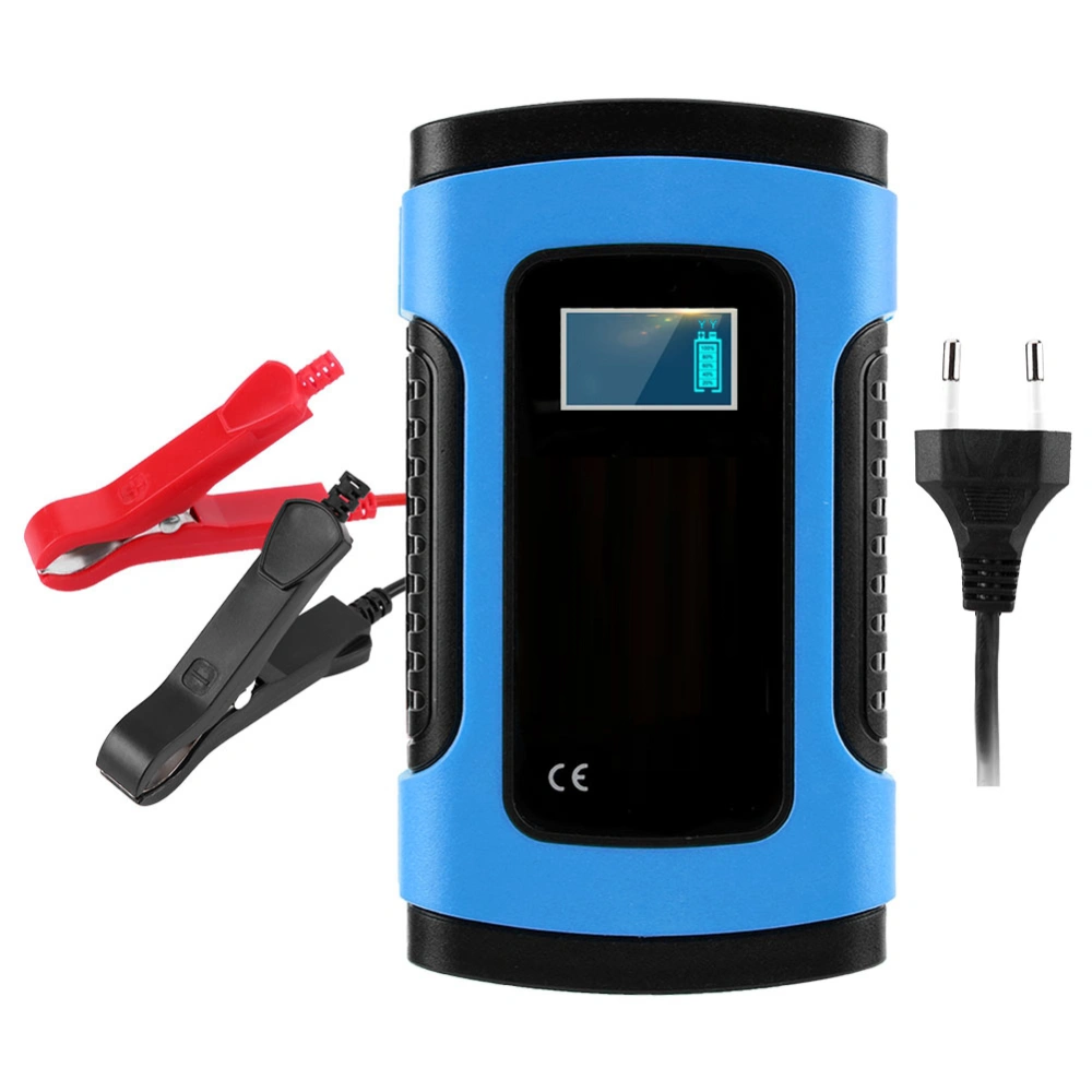 BuyWeek 12V 6A LCD Screen Car Motorcycle Repair Completely Intelligent Battery Charger Blue EU