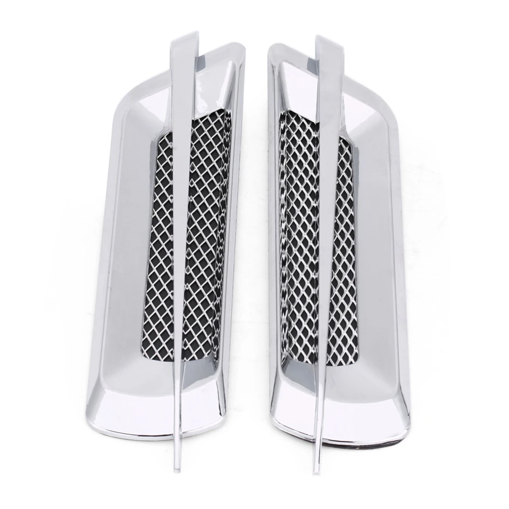 2pcs Car Side Air Flow Intake Grille Vent Net Cover Decorative Sticker Universal Silver