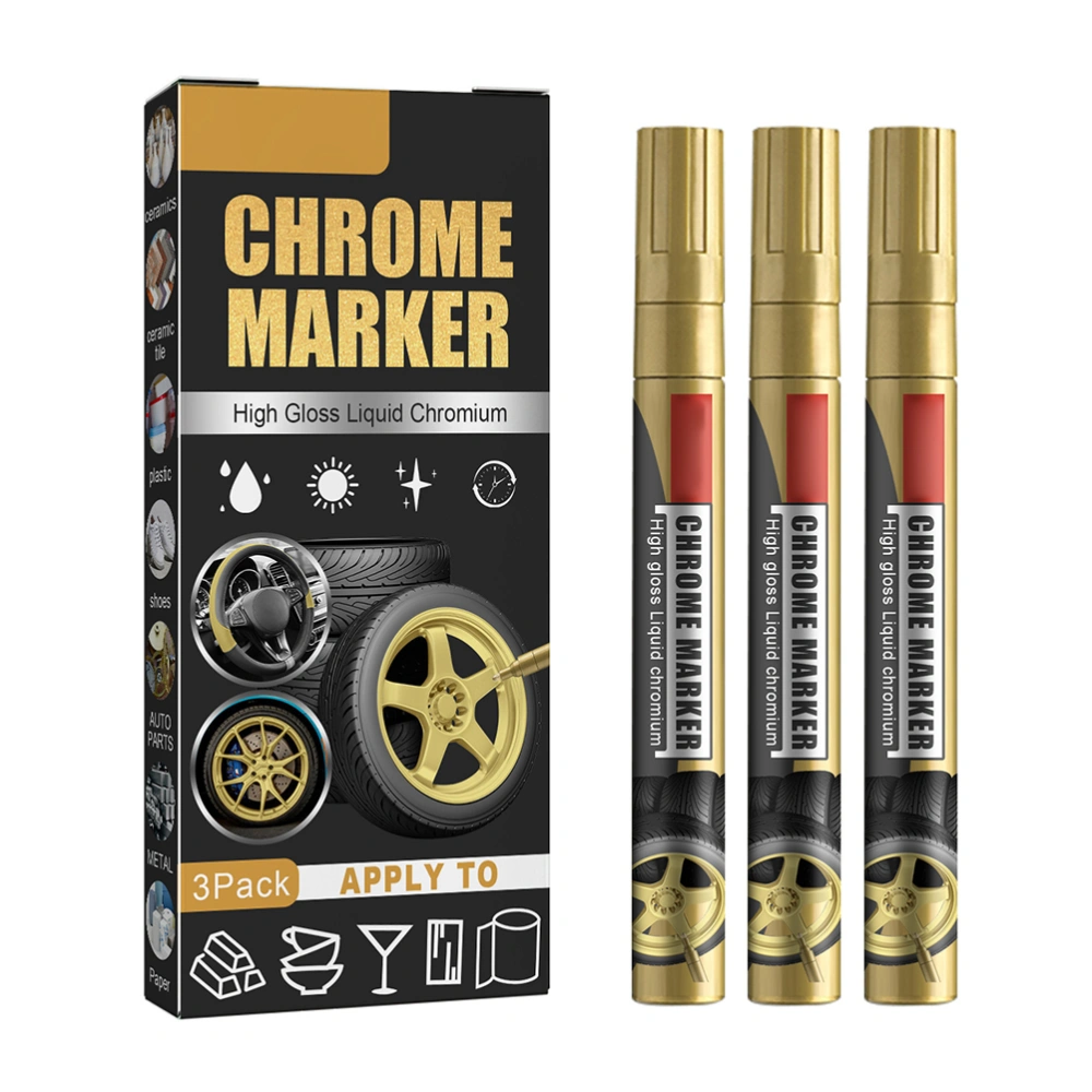 3Pcs Car Repair Paint Scratch Remover Paint Pen High Gloss Liquid Chromium Marker Chrome Marker Pen