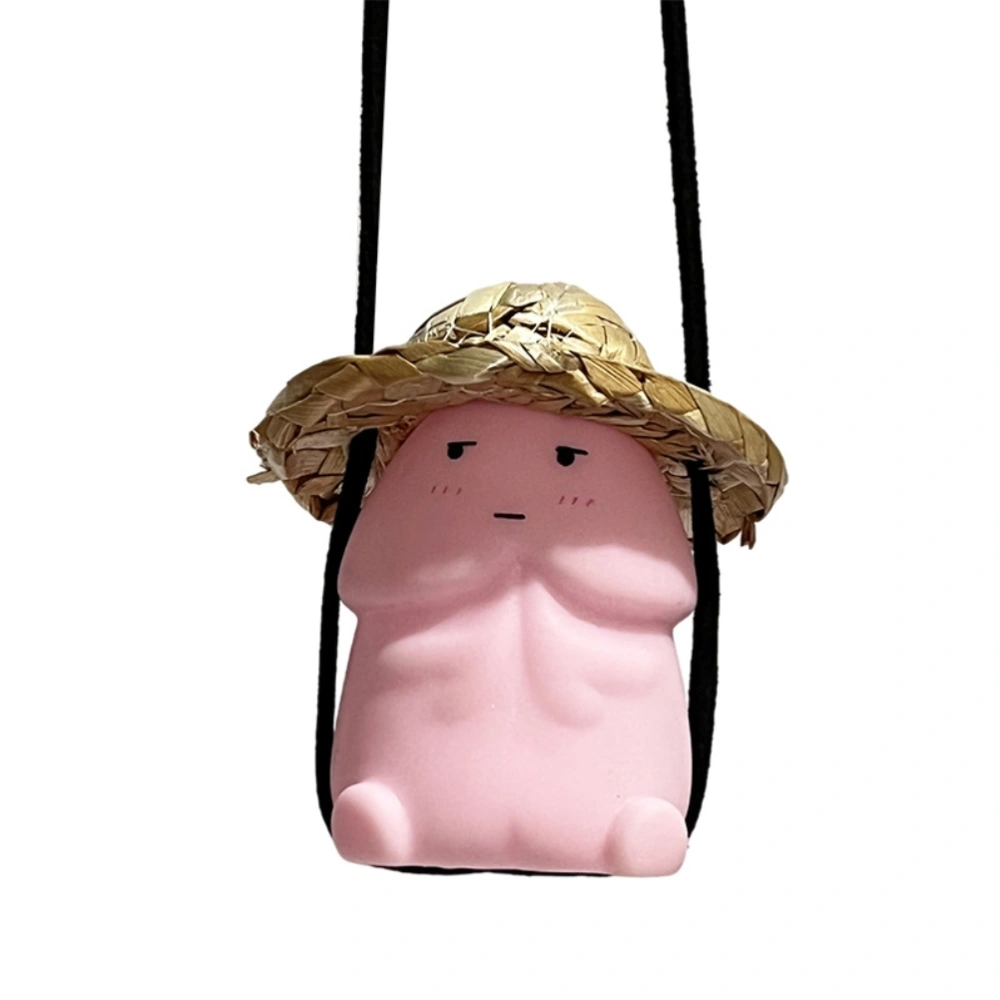 Swinging Straw Hat Cartoon Car Pendant Funny Car Hanging Ornament Car Rear View Mirror Pendant Car Decoration