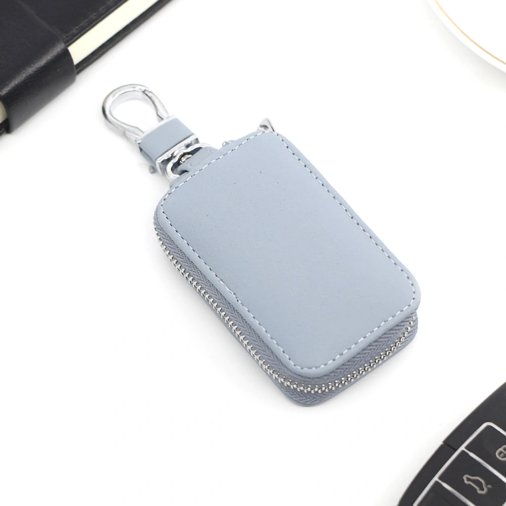 BuyWeek Portable Zippered Car Key Case Smoother Zipper PU Material Cute Key Holder for Storaging Carrying Key Blue