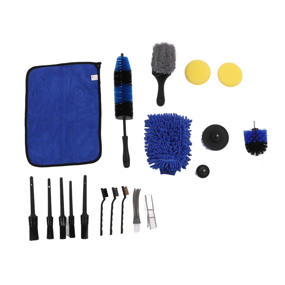 18pcs Car Detailing Brush Kit Tire Drill Brushes Wash Mitt Towel Wax Pad Cleaning Tool for Wheel Exhaust PipeColor A Kit