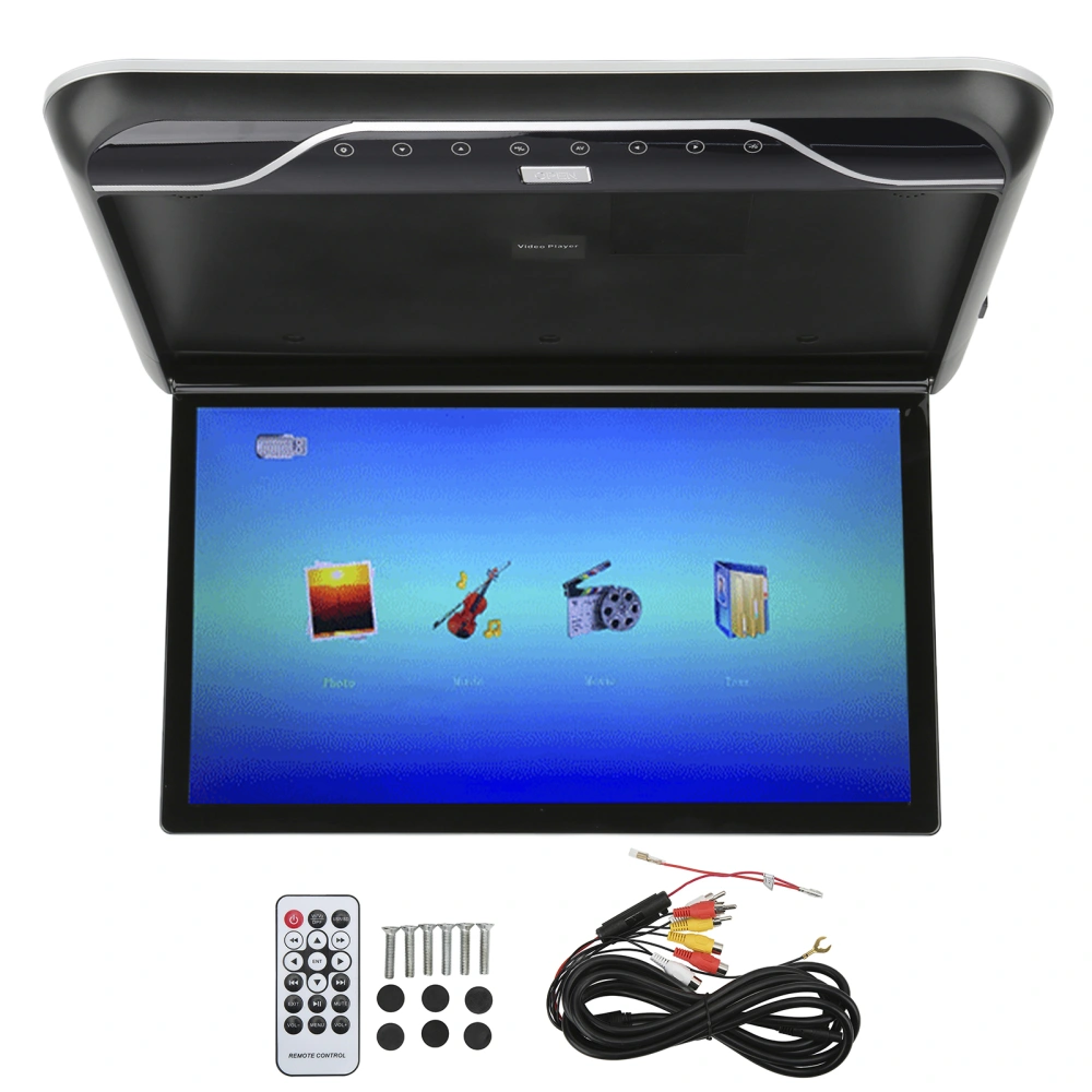 19in Car Roofmount LCD Monitor Flip Down 1080P 16 Color Touch Control Atmosphere Light USB InputBlack