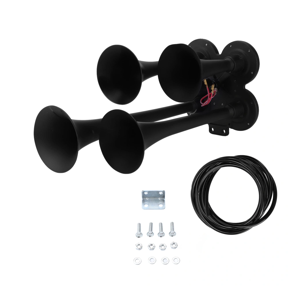 135DB Car Air Horn Four Trumpet Tube Black Loudspeaker for Train Ship Truck Motorcycle DC 12V