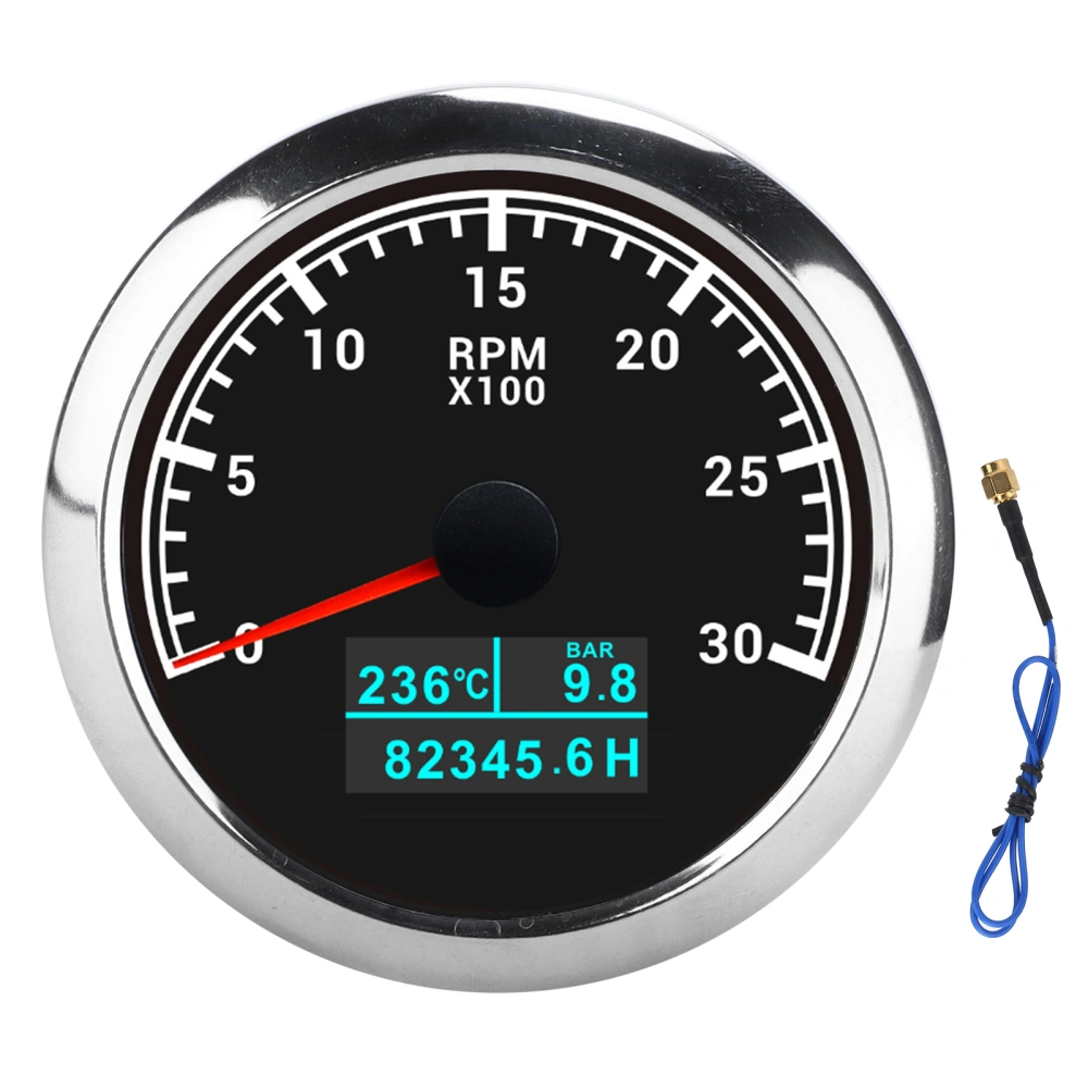 Pointer Tachometer Waterproof 3 In 1 Multifunctional for Car Modification Automobile BoatsBlack Plate