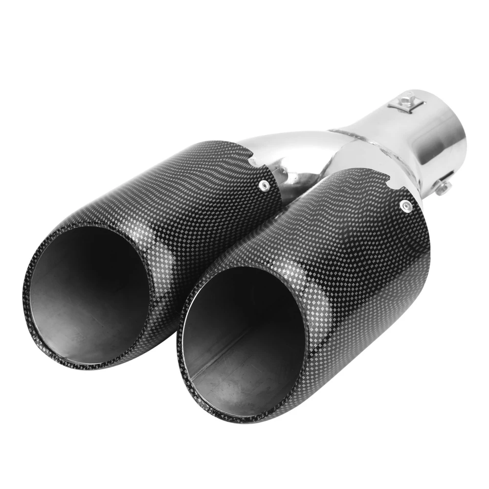 Carbon Fiber Style Dual Pipe Exhaust Tip Fully Welded Together 304 Stainless Steel Universal