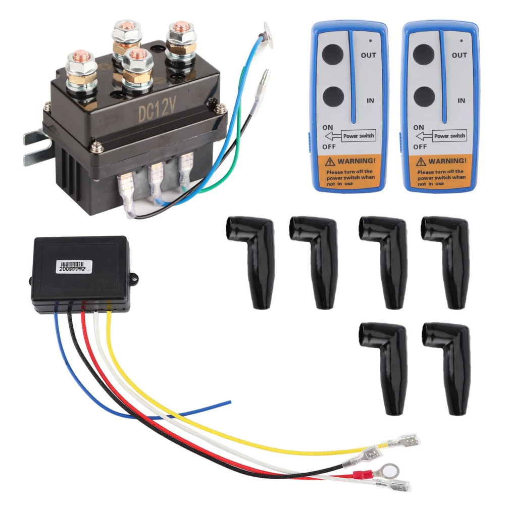 12V 400A Electric Winch Solenoid Relay Contactor with 6 Protective Caps for ATV UTV 4X4 Vehicles