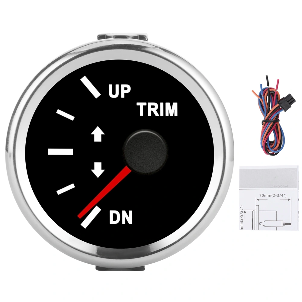 Boat Trim Balance Gauge Meter IP67 Waterproof with Red Backlight 52mm Ship Yacht MarineBlack Dial Silver Cover