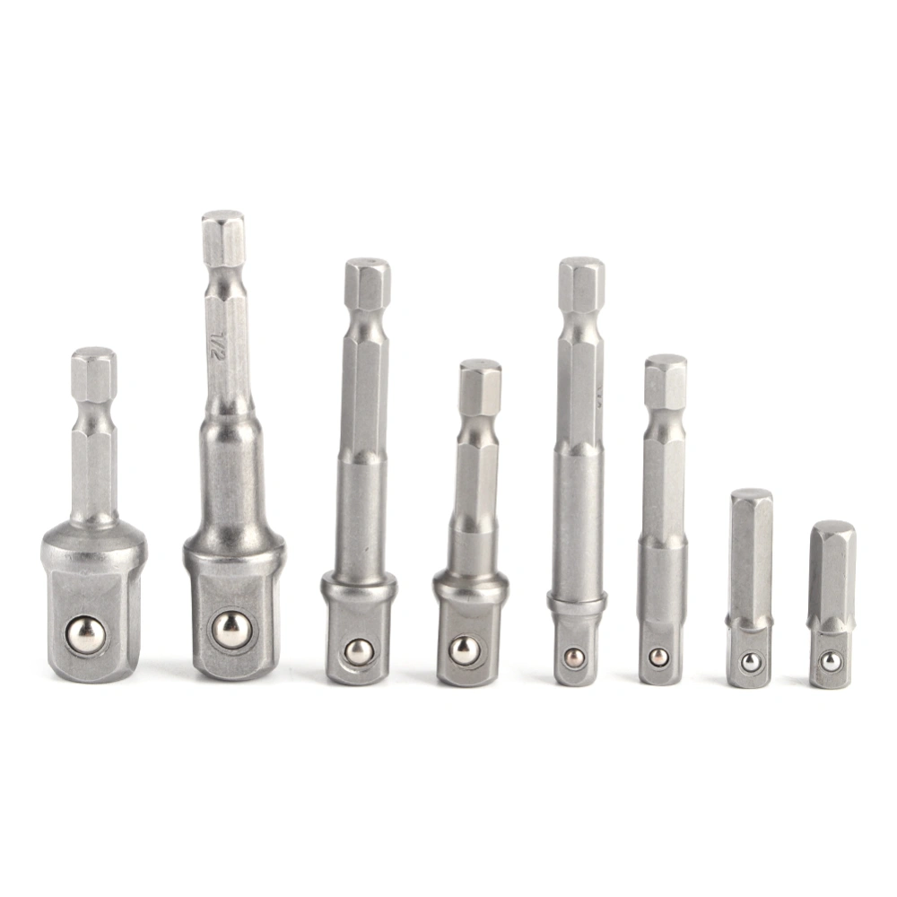 8Pcs Socket Adapter Set Driver Hex Shank Impact Drill Bits Extension Bar 1/4in 3/8in 1/2in