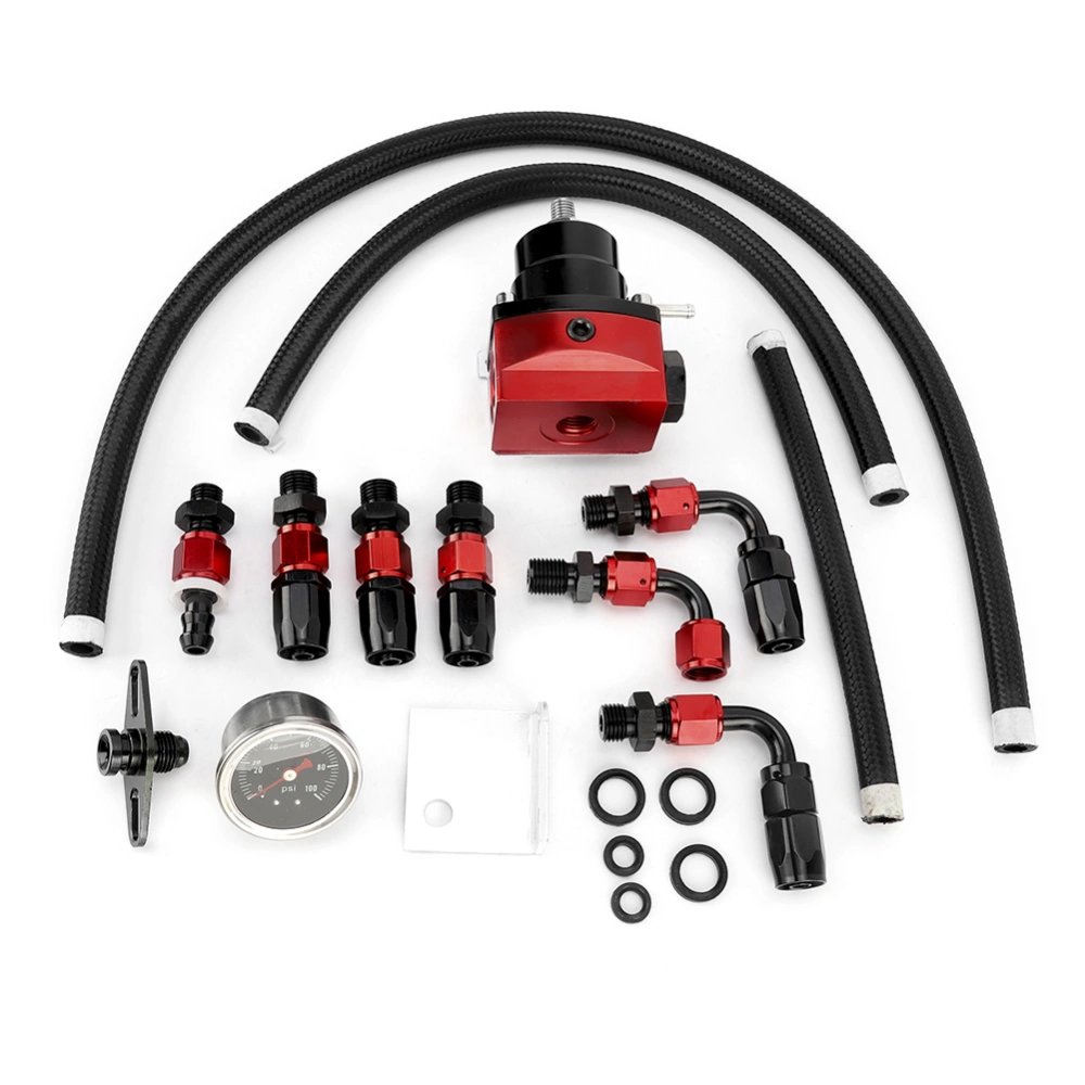 Universal Adjustable Car Fuel Pressure Regulator Kit w Gauge 100PSI (Black+Red)