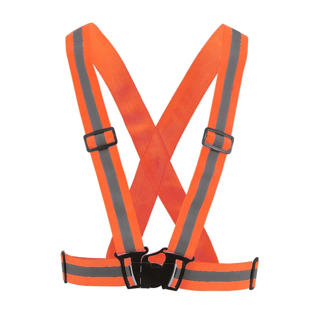 Reflective Vest Adjustable Elastic Safety Vest Strap for Running Cycling Jogging Orange